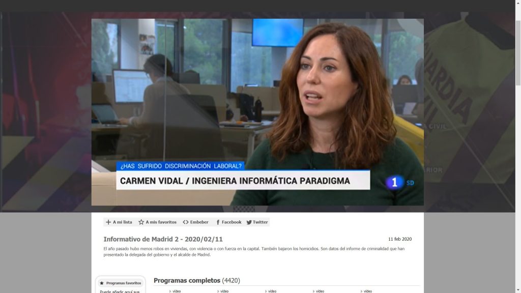 Carmen Vidal, Paradigma, es entrevistada en TVE